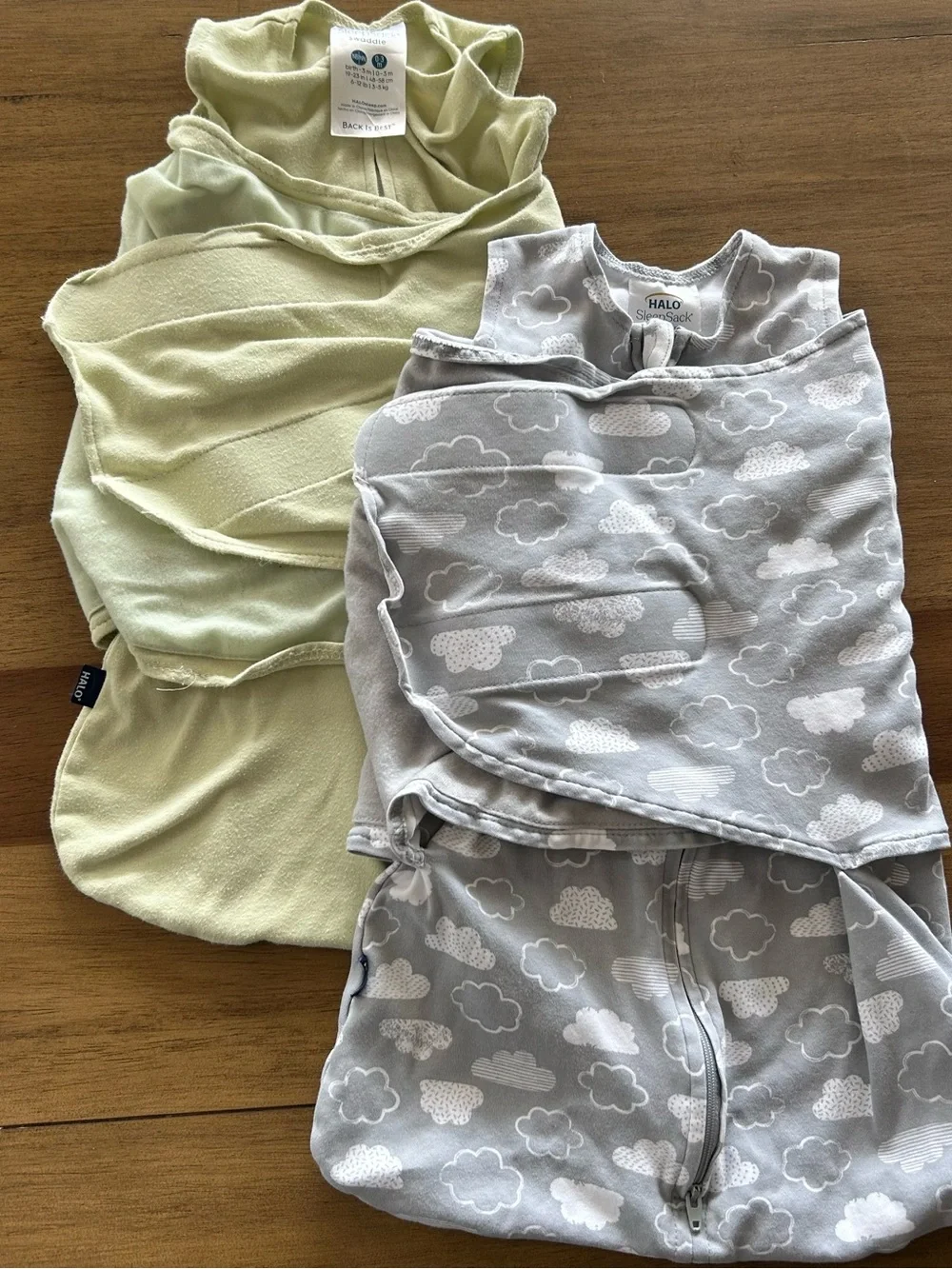 Halo Two-Pack Baby Sleep Sacks in Light Green and Gray Cloud Print